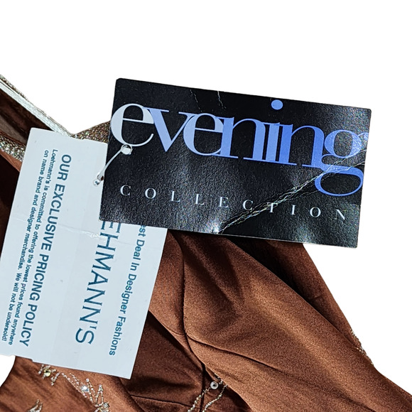 Julian Joyce sz 2 Cocktail Dress Women Slip Caramel Brown Sequin Cranes Vtg NEW - Picture 6 of 14